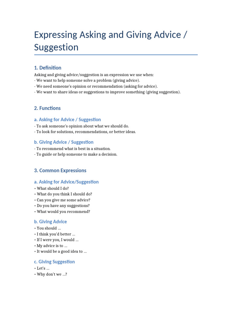 Asking and Giving Advice Guide | PDF