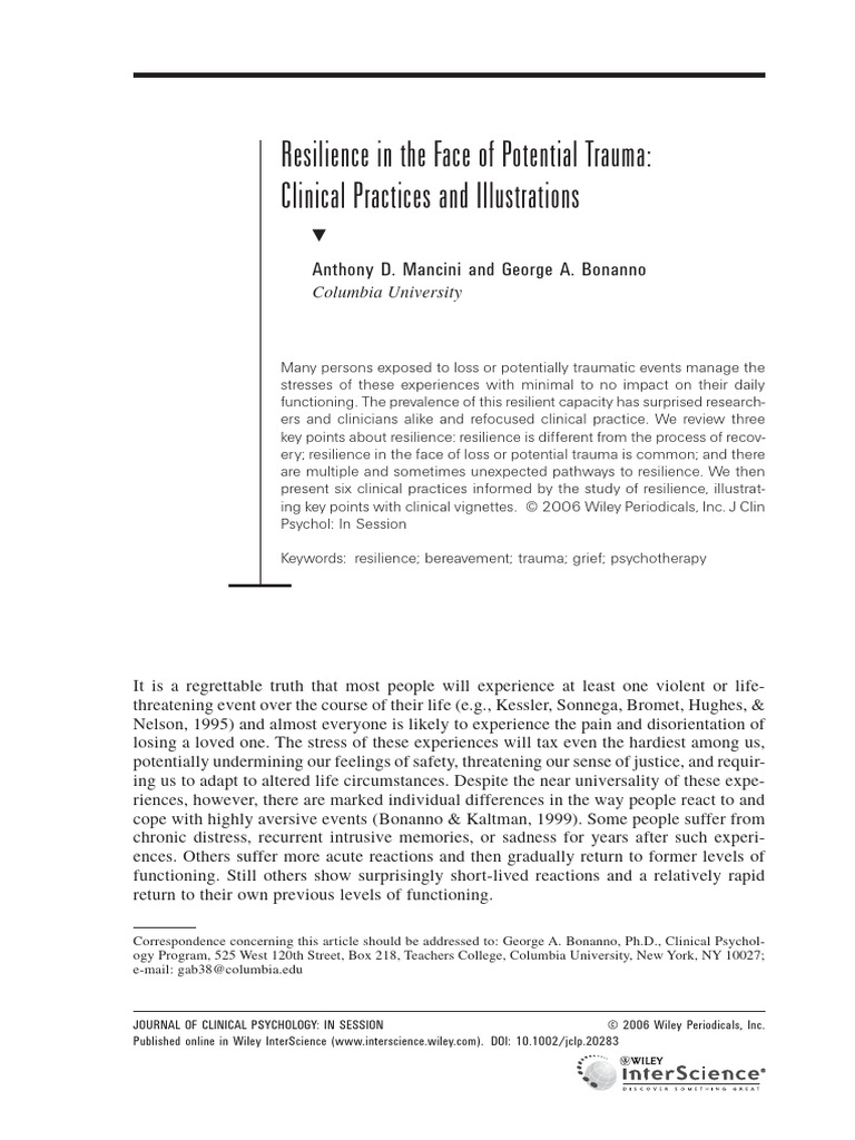 Resilience in The Face of Potential Trauma Clinical Practices and ...