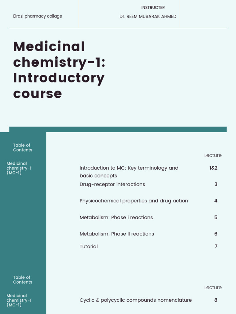 Medicinal Chemistry Course Overview | PDF | Medicinal Chemistry ...