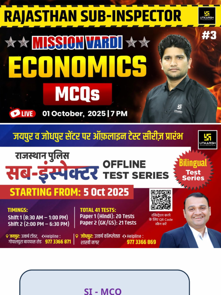 Rajasthan Sub Inspector 2025 Rajasthan SI Economic MCQs Economic | PDF
