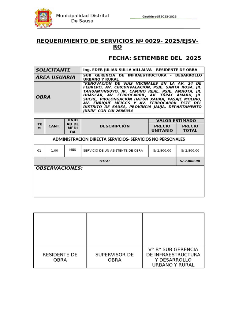 Asistente de Obra para Renovación Vial Sausa | PDF | Arbitraje ...