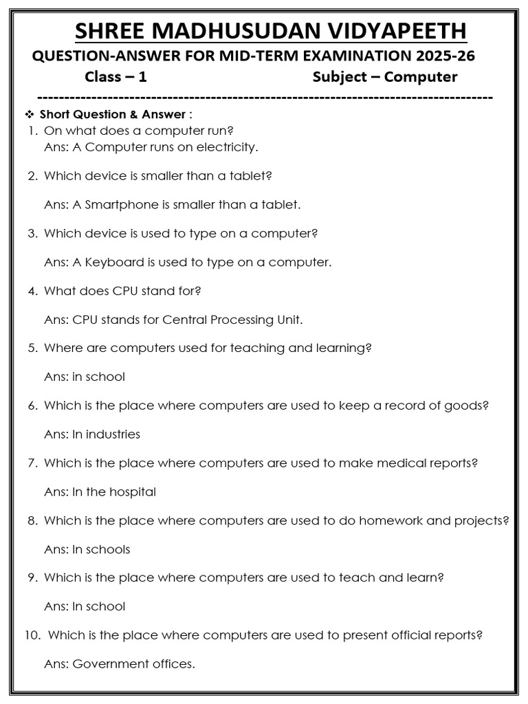 CLASS - 1 Answers | PDF