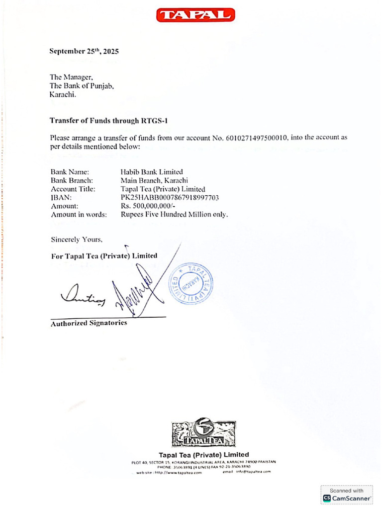 Rtgs Bop To HBL - 10bn | PDF