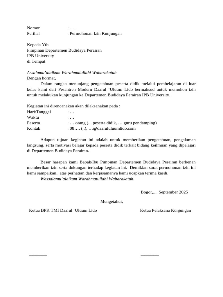 Permohonan Izin Kunjungan IPB 2025 | PDF