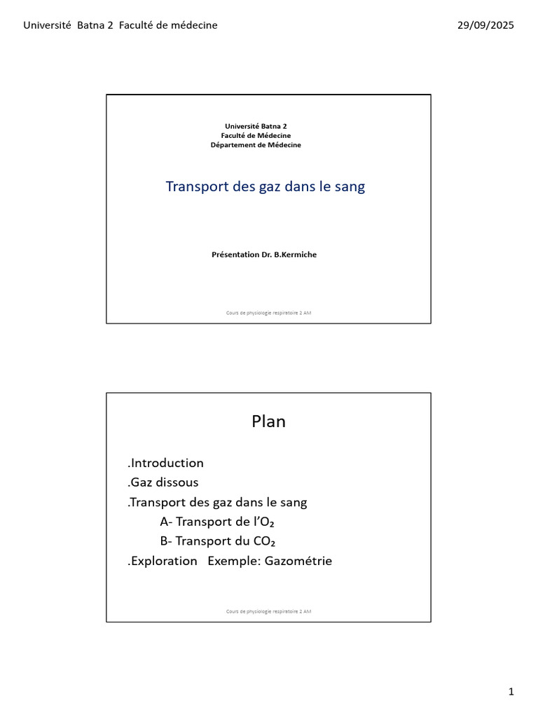 Transport des gaz dans le sang PDF Hémoglobine Sang — free download
