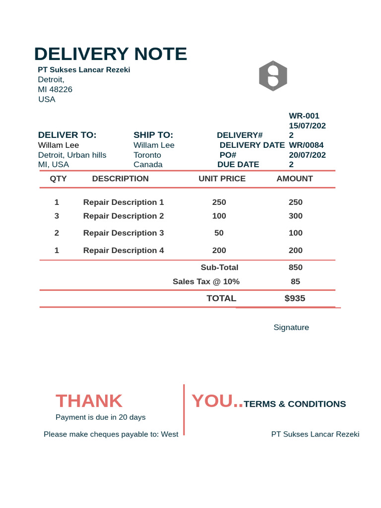 Delivery Note 1 | PDF