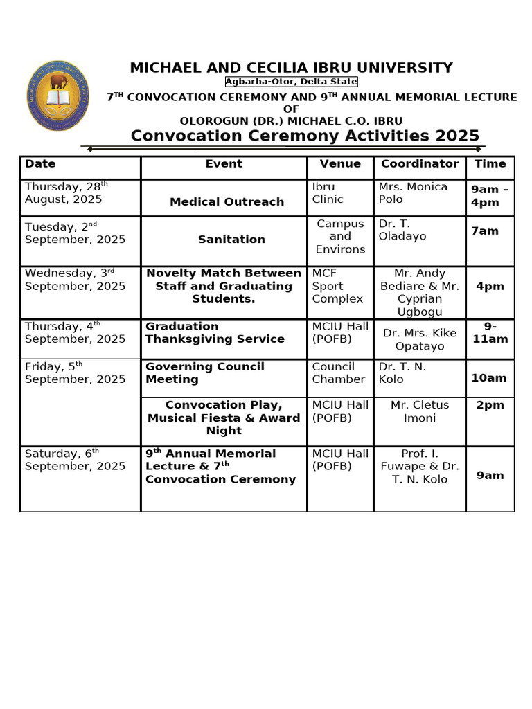 Pre-Convocation Events 2025 | PDF