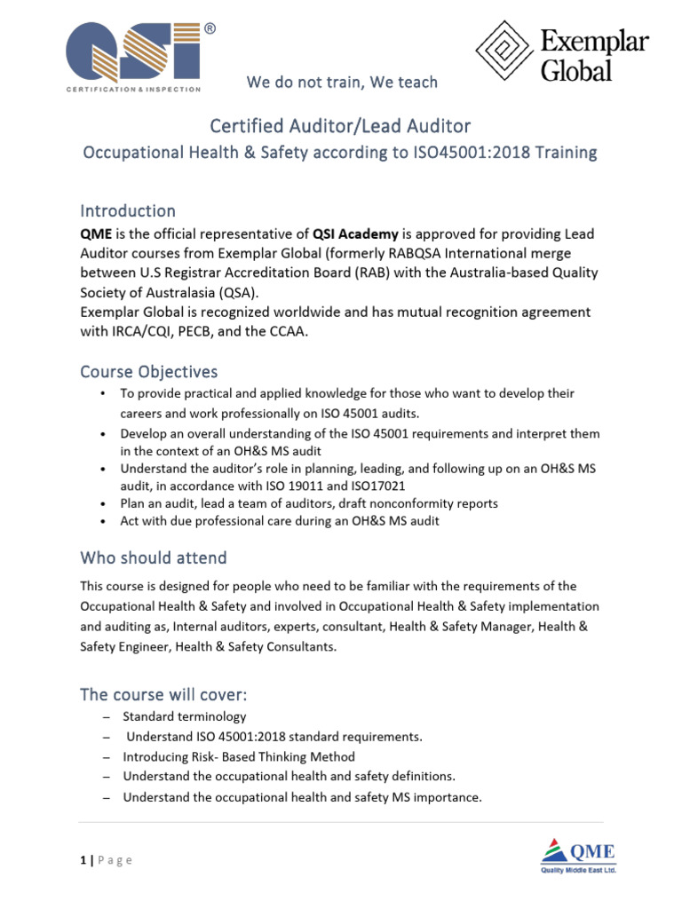 ISO 45001 Lead Auditor Training Course | PDF | Occupational Safety And ...