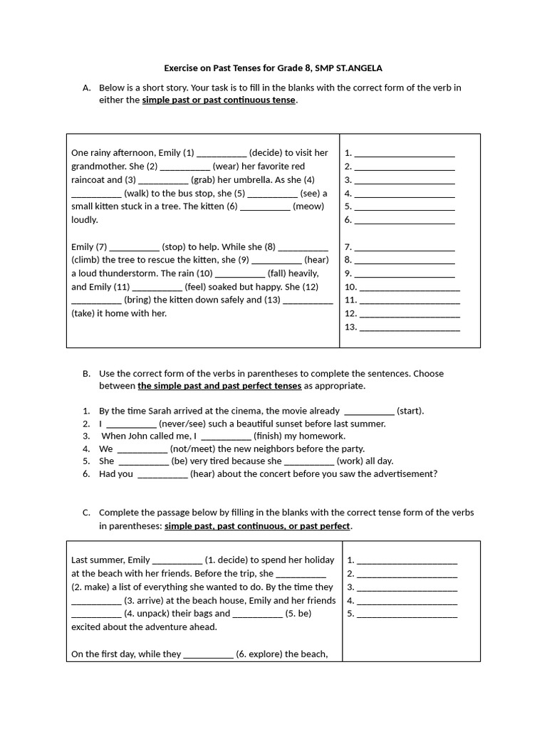 Past Tense Exercises for Grade 8 | PDF | Language Mechanics | Grammar