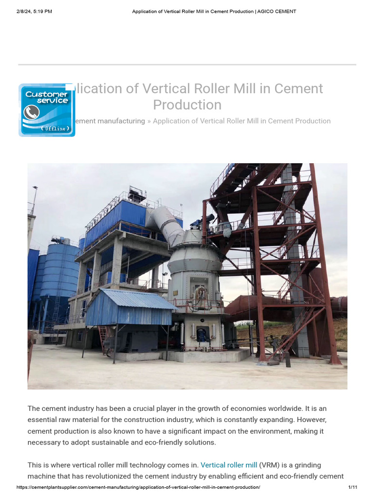 Vertical Roller Mill in Cement Production | PDF | Mill (Grinding) | Cement