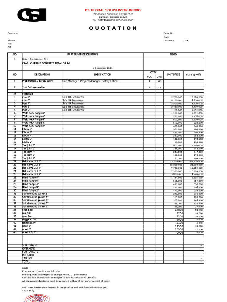 Construction Quotation for Sidoarjo | PDF | Plumbing | Mechanical ...