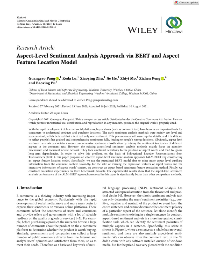 Wireless Communications and Mobile Computing - 2021 - Pang - Aspect ...