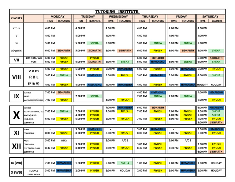Updated Time Table Mon To Sat | PDF