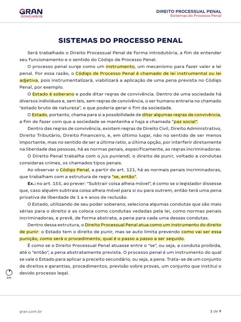 7 - Sistemas Do Processo Penal | PDF | Direito Penal | Réu