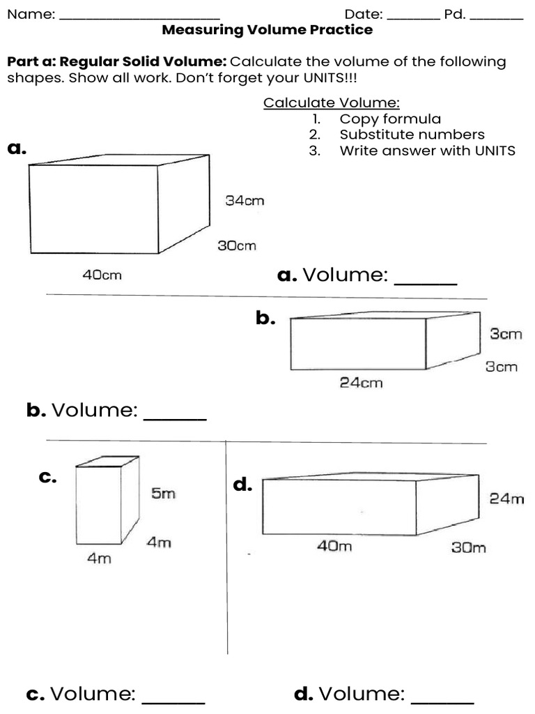 Volume Practice HW | PDF
