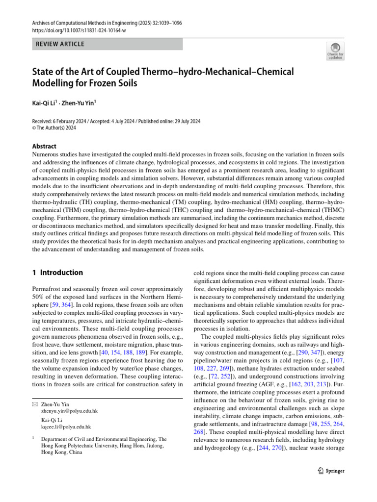 State of the Art of Coupled Thermo–Hydro‑Mechanical–Chemical Modelling ...