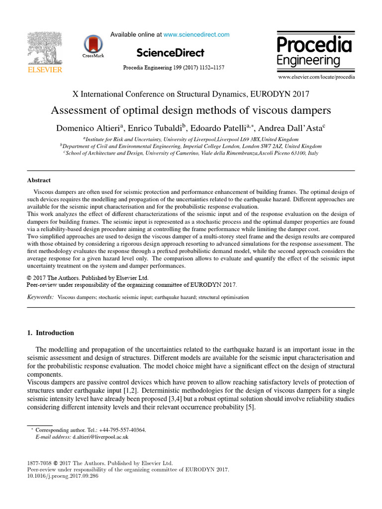 Optimal Design of Viscous Dampers | PDF | Mathematical Optimization ...