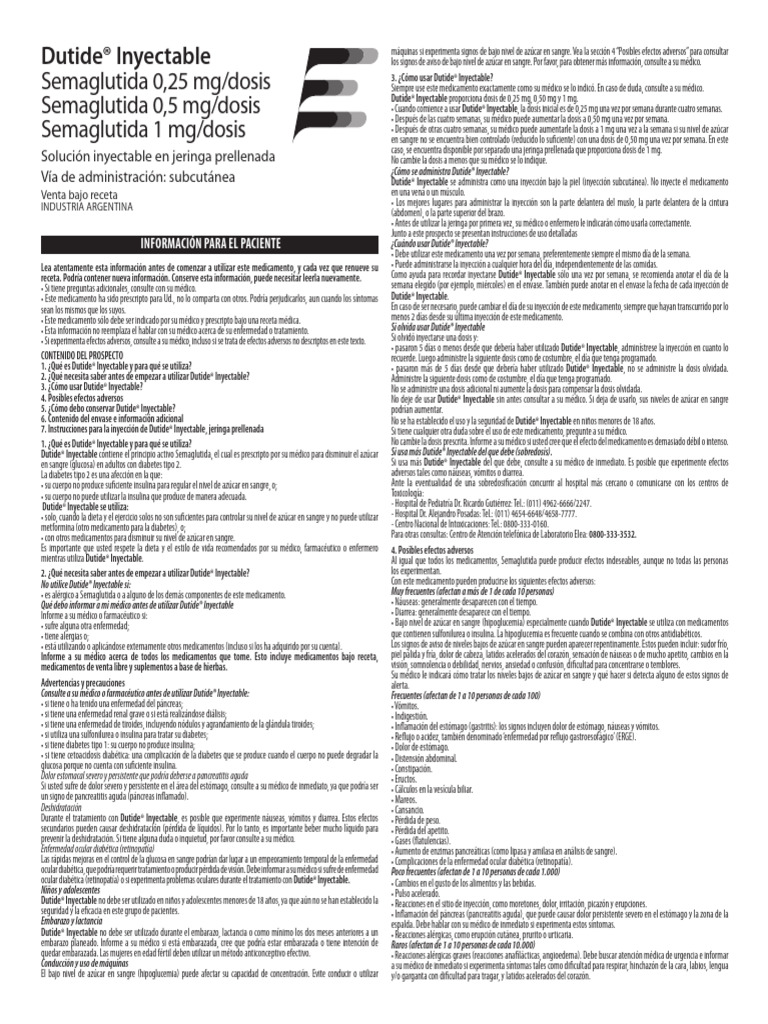 Uso y Dosis de Dutide Inyectable | PDF | Inyección (medicina) | Diabetes