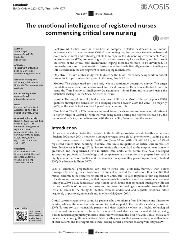 Emotional Intelligence in Critical Care Nurses | PDF | Emotional ...