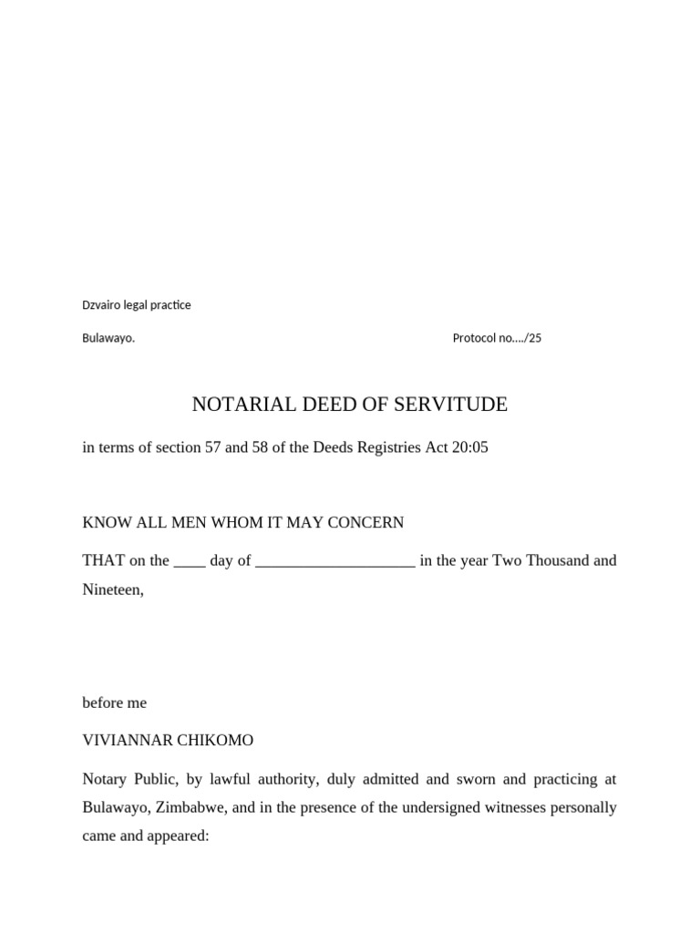 Notarial Deed of Servitude Agreement | PDF | Deed | Conveyancing