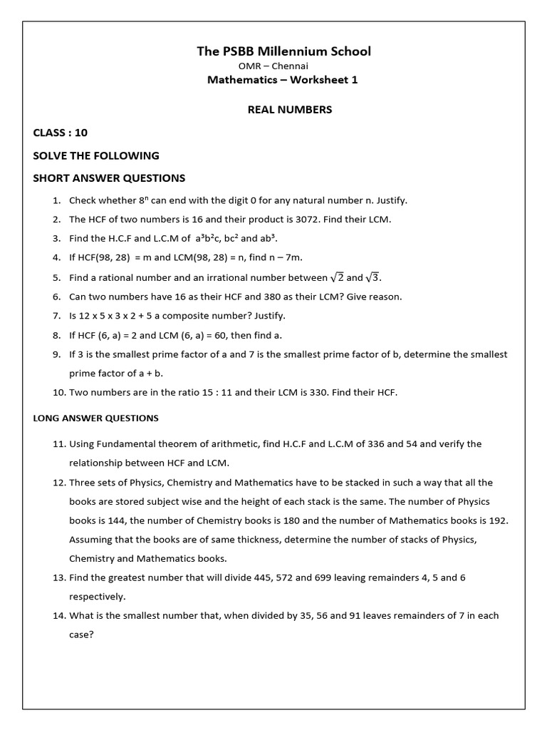 Real Numbers Worksheet 1 | PDF | Numbers | Prime Number