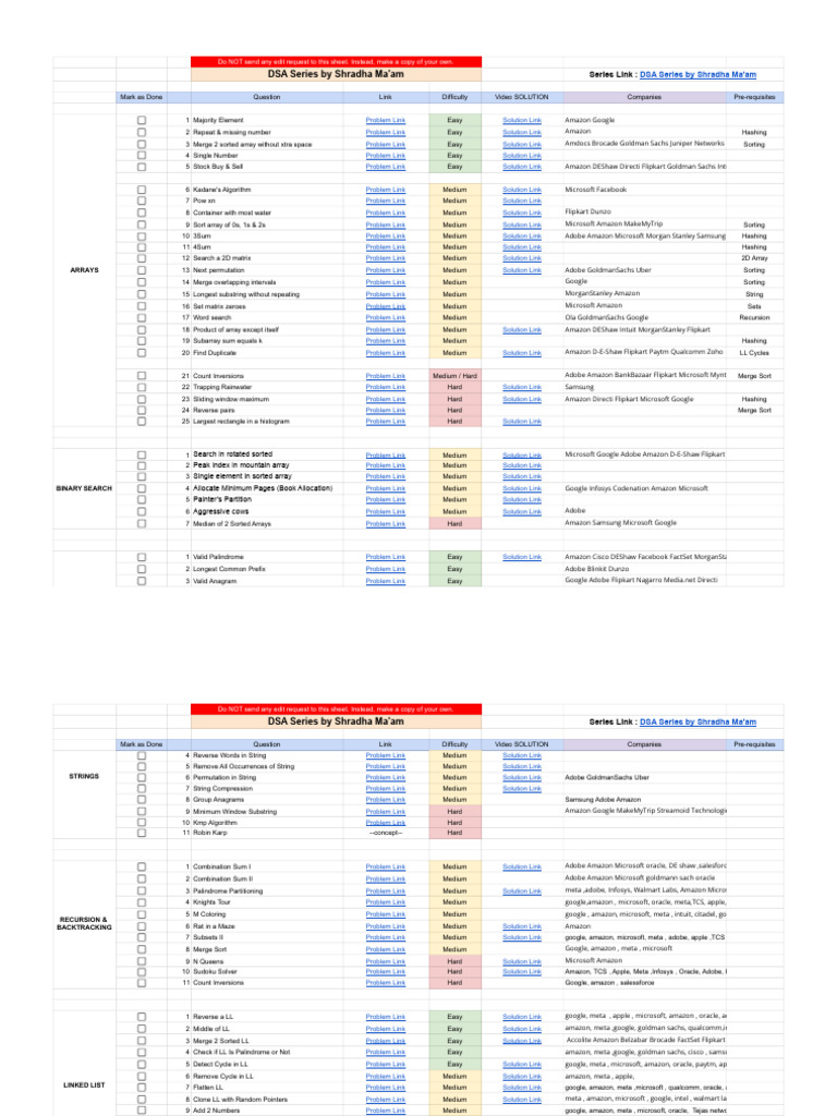 Dsa For Placements - Dsa Series Sheet | PDF | Algorithms | Theoretical ...