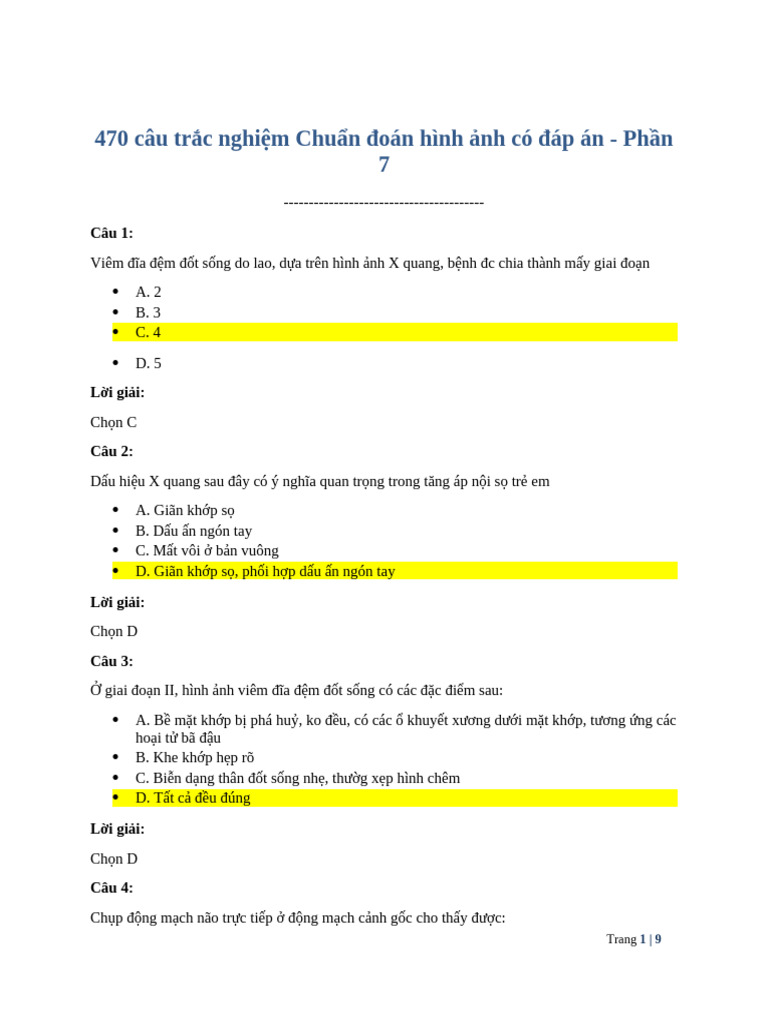 470 Cau Trac Nghiem Chuan Doan Hinh Anh Co Dap An Phan 7 2025-07-26 | PDF