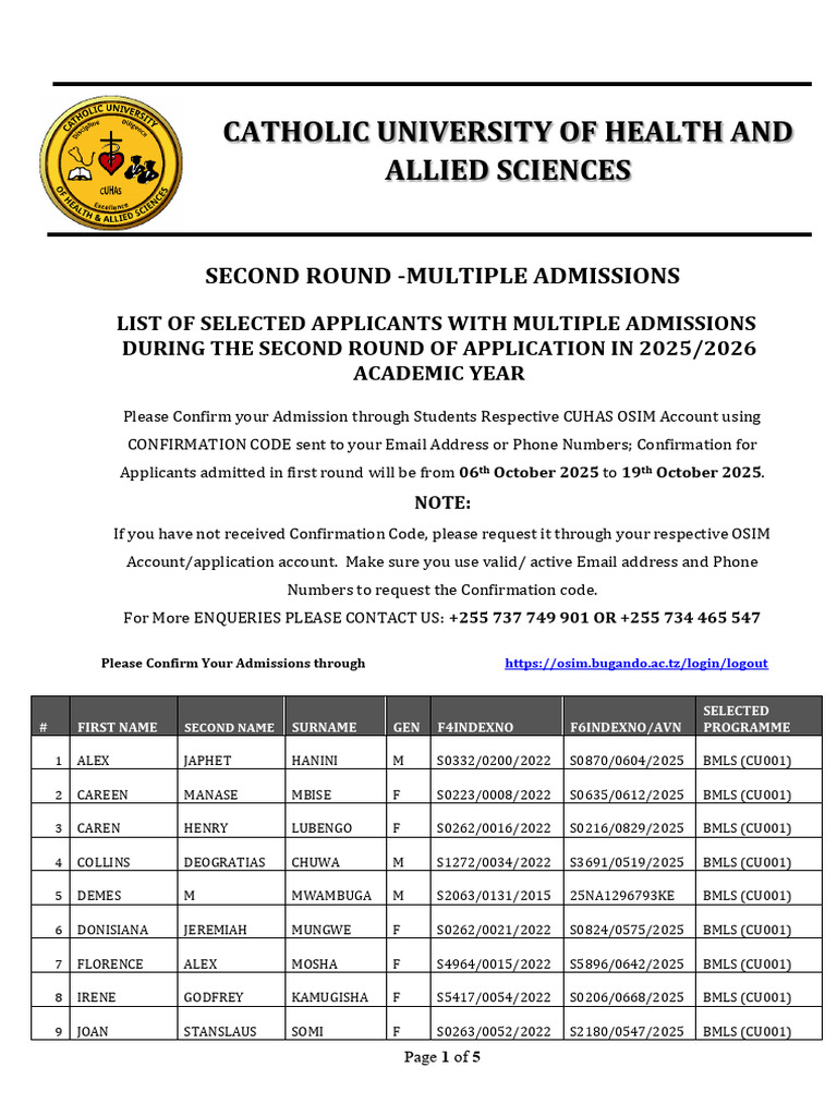 Round 2 Multiple Admissions 2025 2026 | PDF