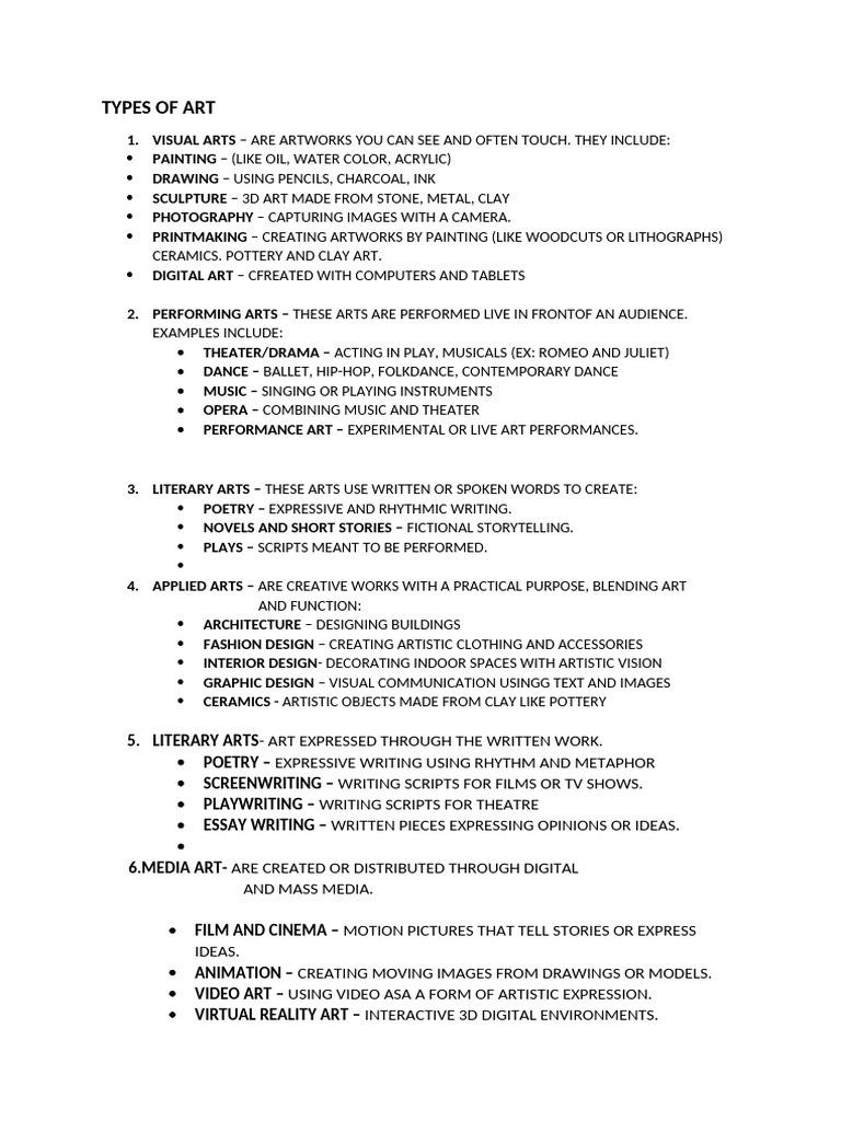 Comprehensive Guide to Art Types | PDF