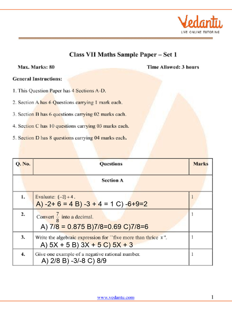 Maths Sample Paper (1) | PDF