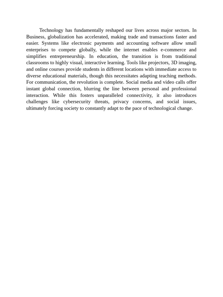 Impact of Technology on Business, Education, and Communication | PDF