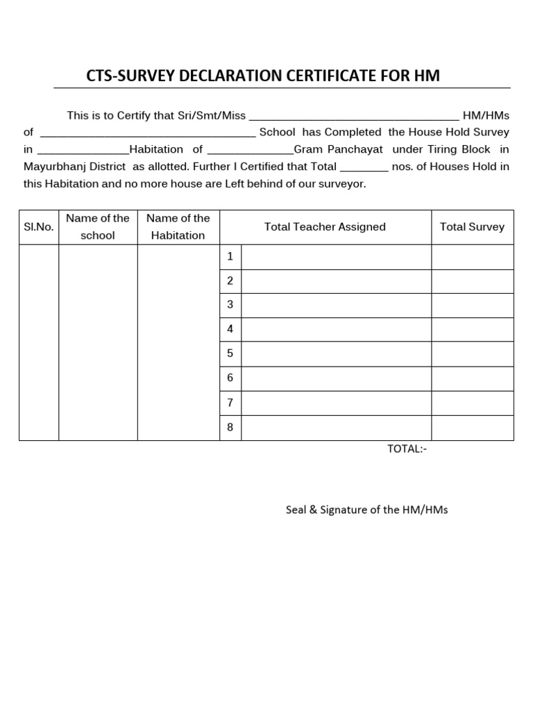 CTS Household Survey Declaration Certificate | PDF