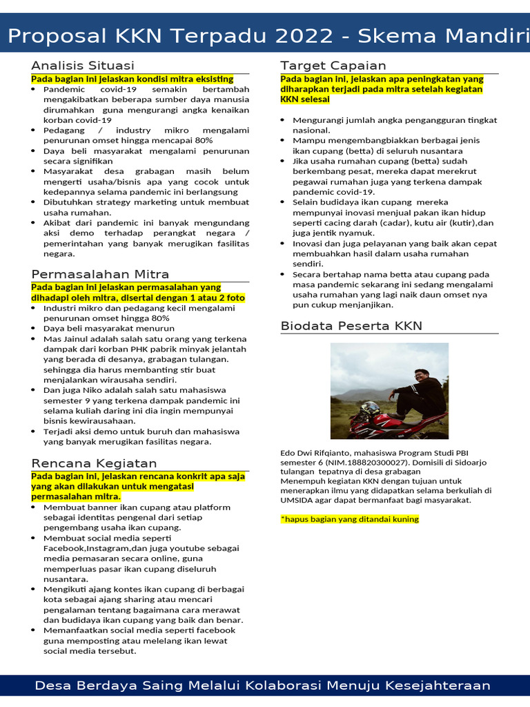 Format Proposal KKN Terpadu MANDIRI 1 | PDF
