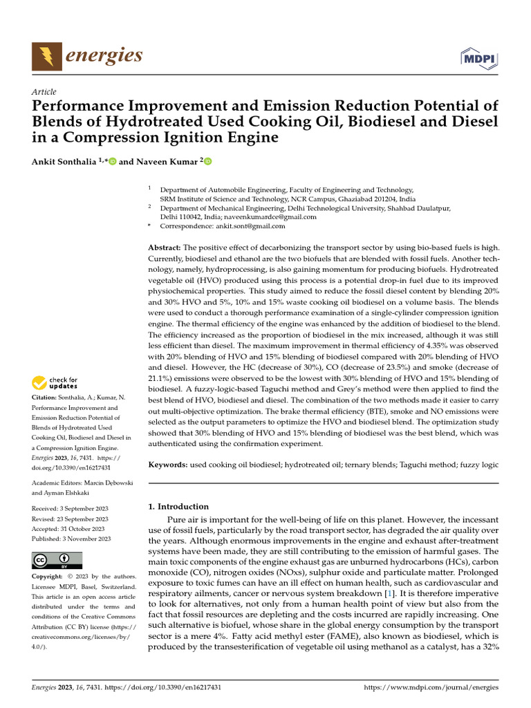 Performance Improvement and Emission Reduction Potential of | PDF ...