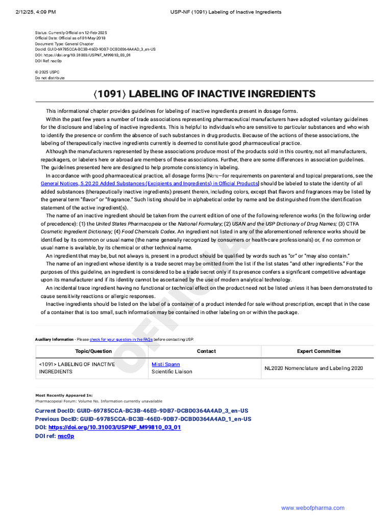 Guidelines for Inactive Ingredient Labeling | PDF | Pharmacy ...