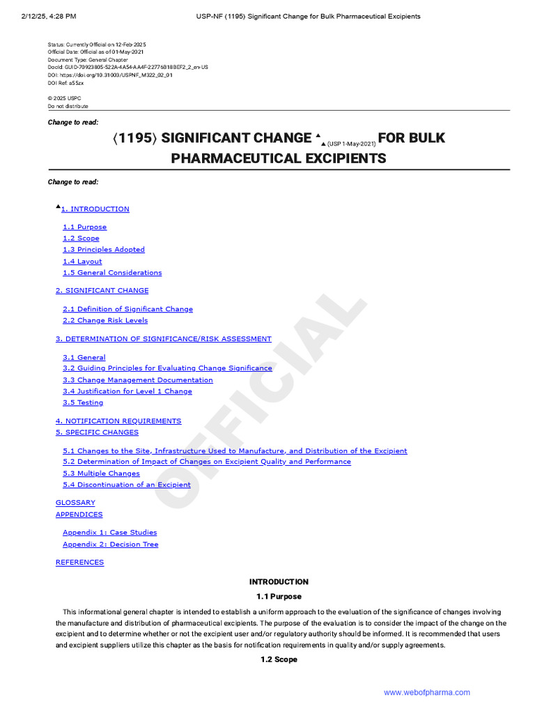 Significant Change in Bulk Excipients | PDF