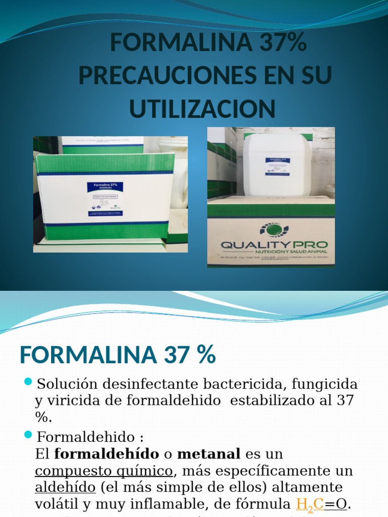 Formalina 37% Precauciones | PDF | Formaldehído | Especialidades Medicas