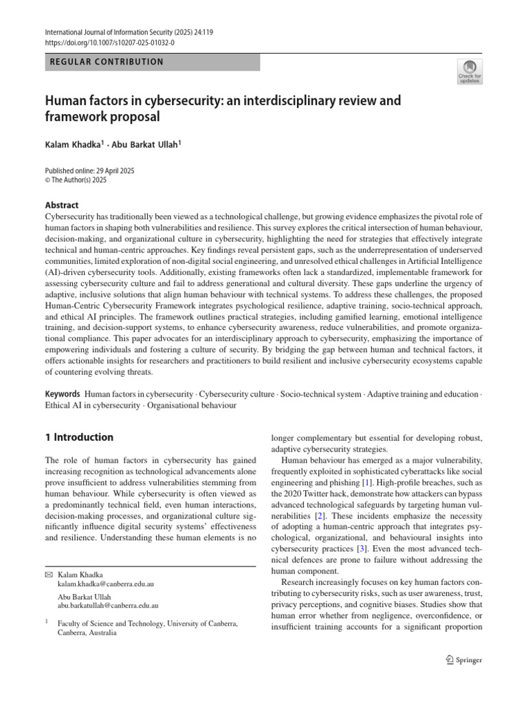 Human Factors in Cybersecurity Framework | PDF | Computer Security ...