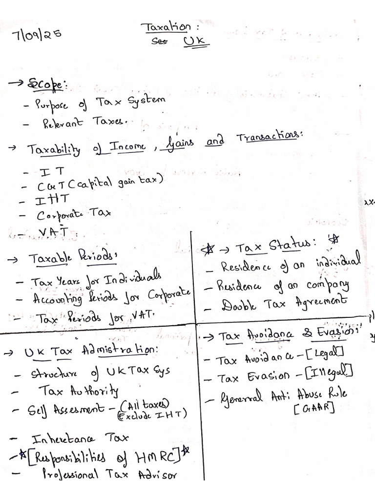 UK Taxation: Handwritten Notes | PDF