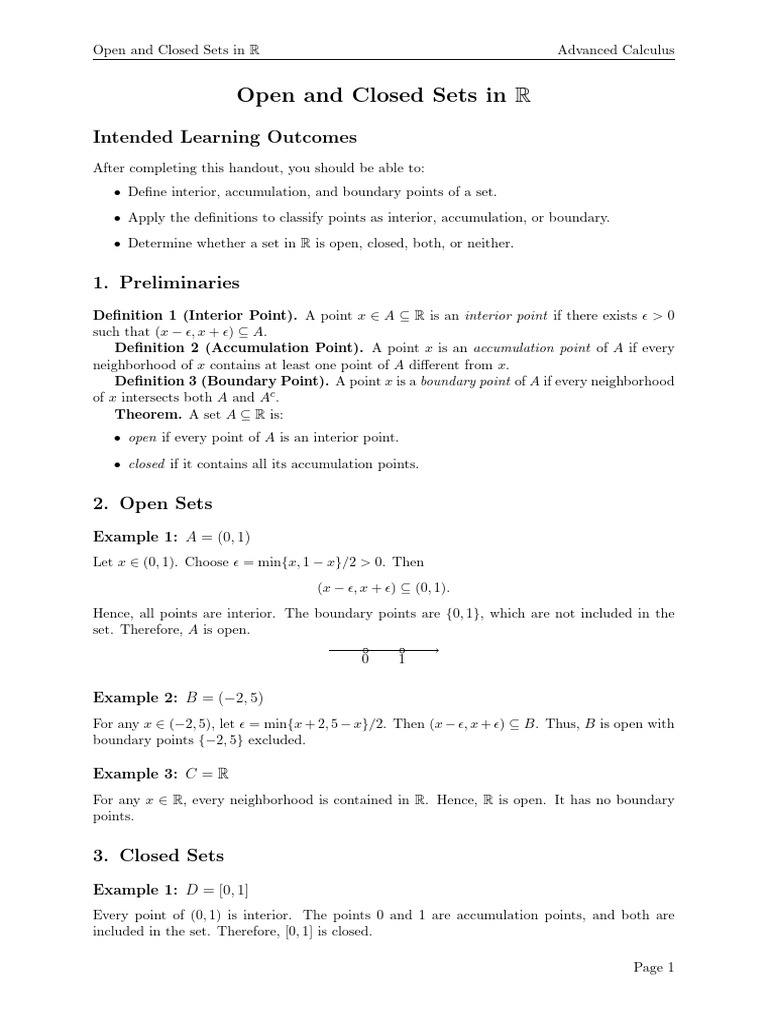 Open and Closed Sets in R Explained | PDF | Mathematics | Mathematical ...