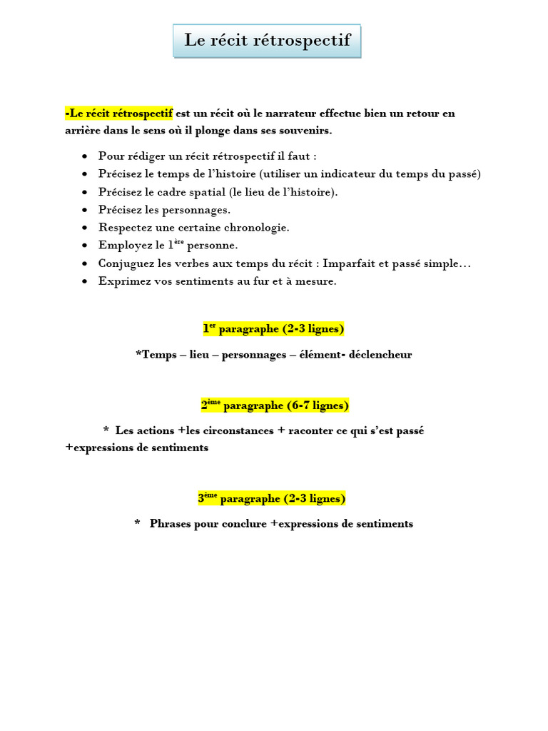 Définition du récit rétrospectif | PDF