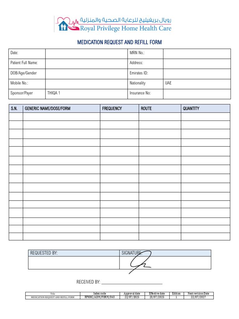 Medication Request and Refill Form | PDF