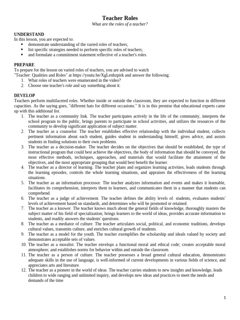 Teacher Role1 | PDF | Learning | Teachers