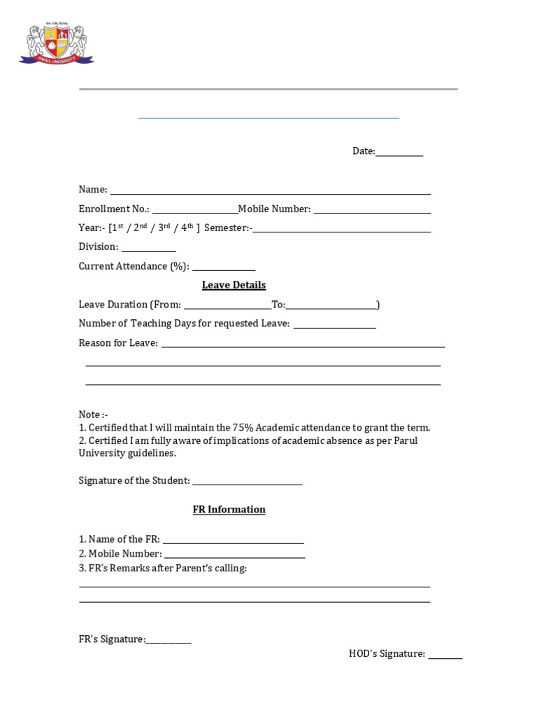 Student Leave Application Form Template | PDF