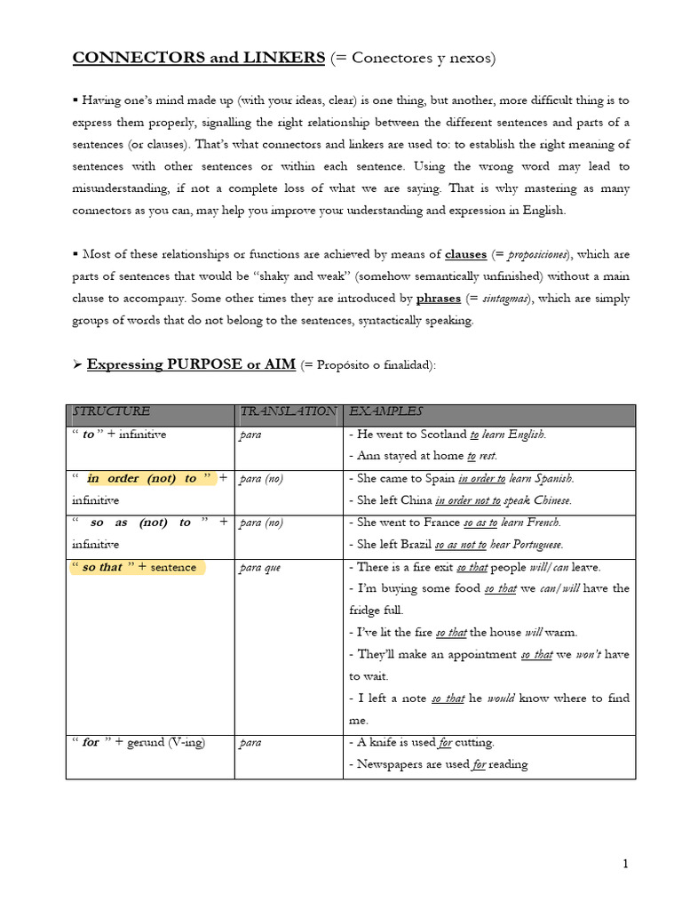 Essential Connectors and Linkers Guide | PDF | Clause | Sentence ...