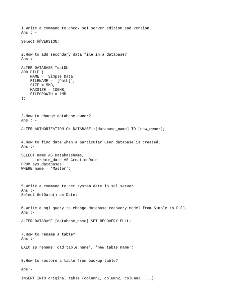 SQL Server Commands and Troubleshooting Guide | PDF | Databases ...