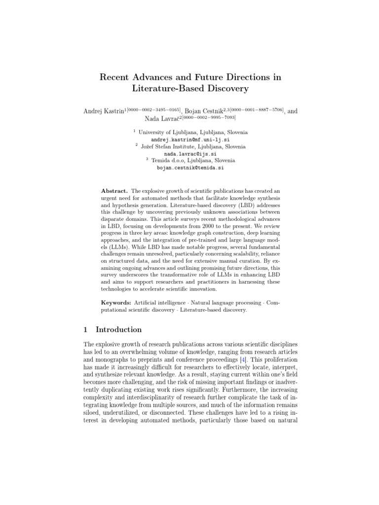Recent Advances and Future Directions in Literature Based Discovery ...