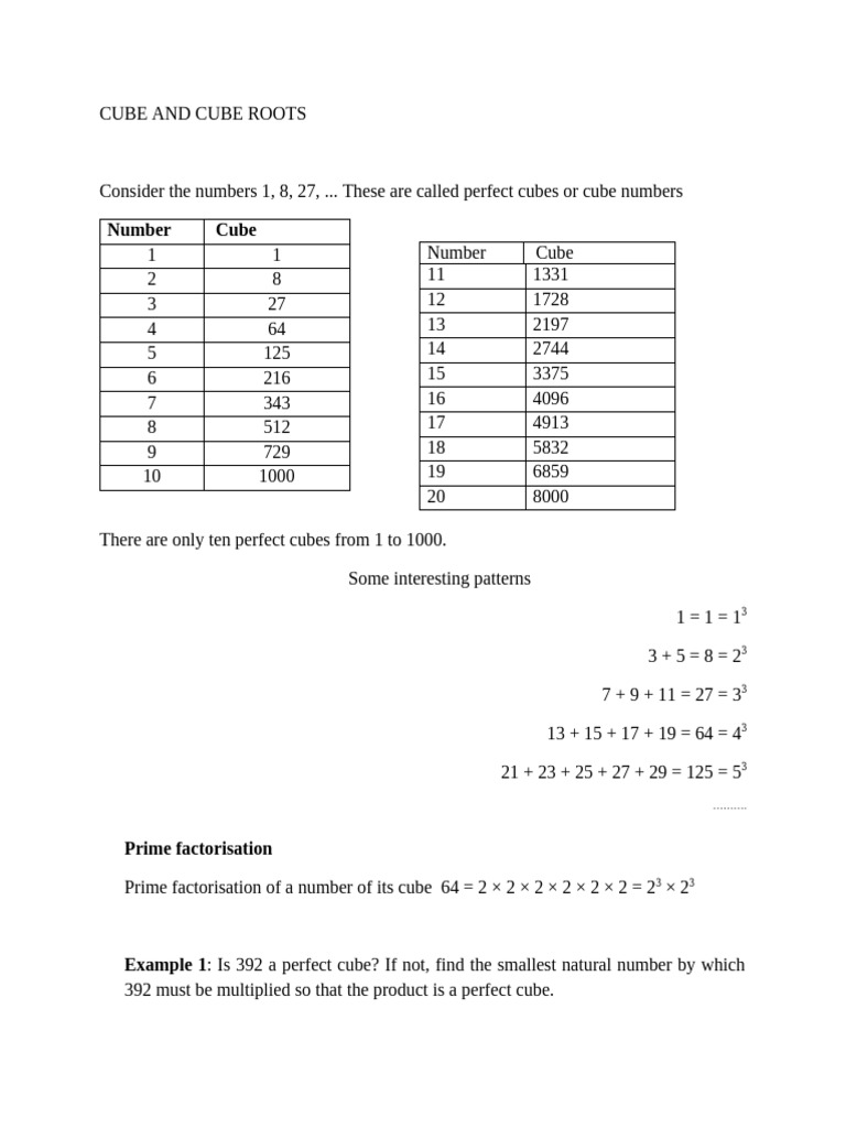 Cube and Cube Roots | PDF | Numbers | Mathematics