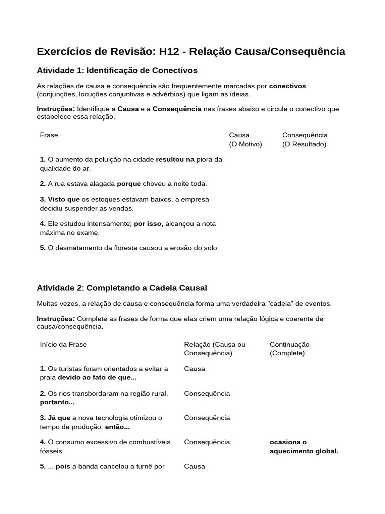 Exercícios sobre Causa e Consequência | PDF | Cidade | Desmatamento
