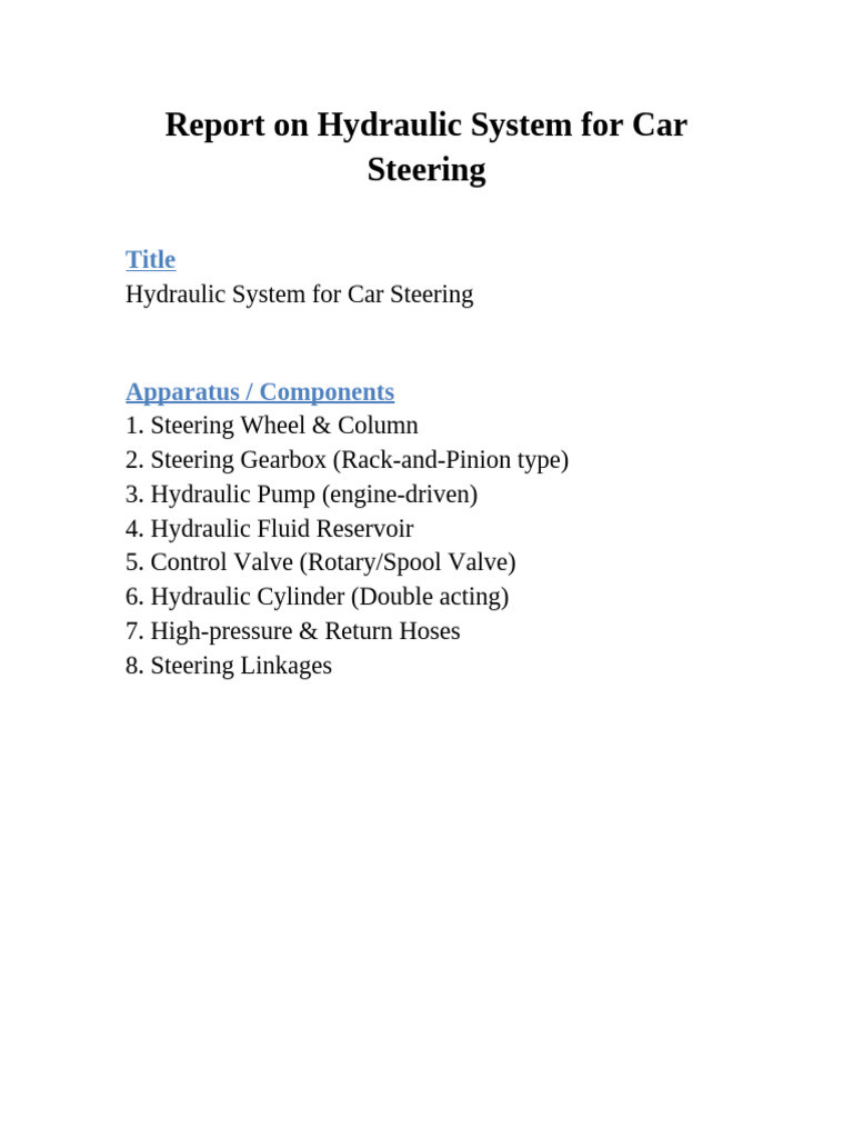 Hydraulic Car Steering System Overview | PDF